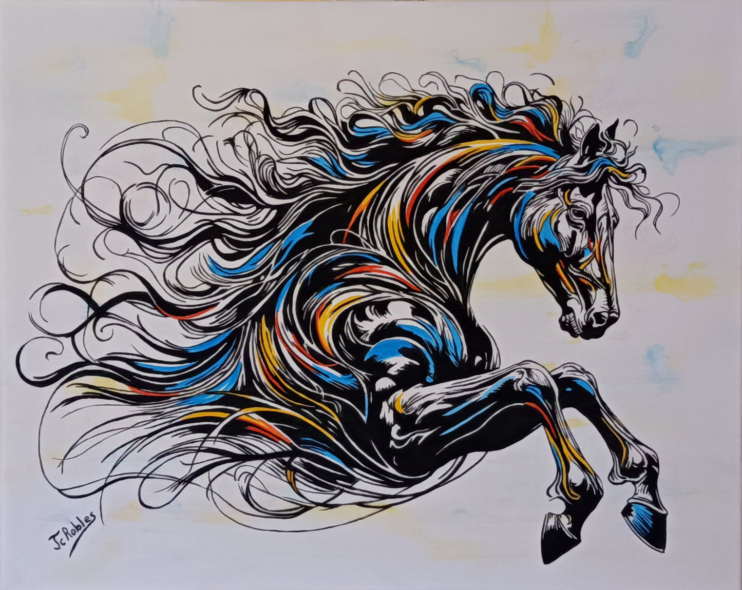 1AB - Une œuvre originale représentant Tornado, le cheval de Zorro, très coloré.